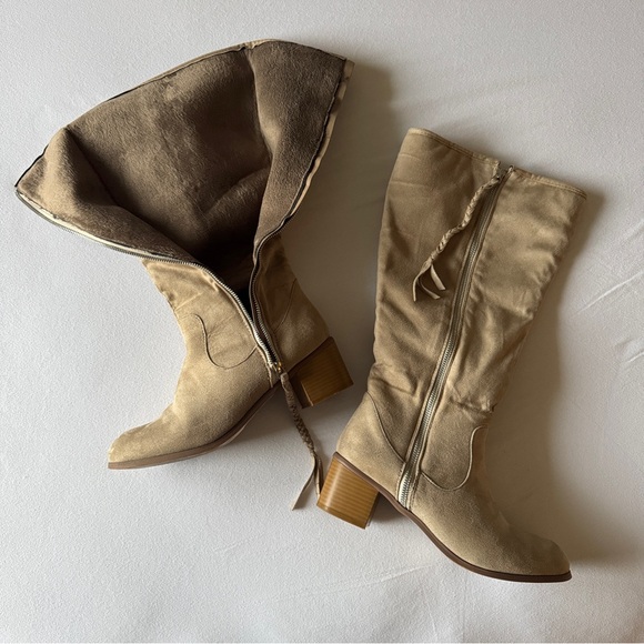 Journee Collection Suede Knee-High Boots | Wide Calf | Block Heel | 9.5 - Picture 5 of 6